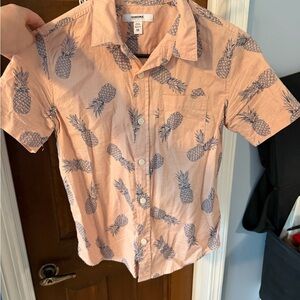 Sonoma Peach Short-Sleeve Button-Down with Navy Pineapple Print